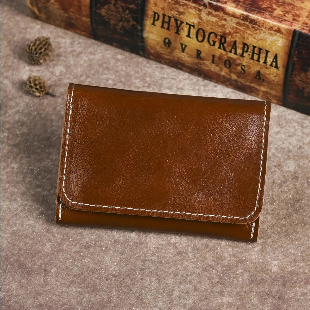 Genuine Cowhide Leather Wallet for Men Women Vintag2026 Small Men's Wallets Compact Card Holder Leather Coin Purse