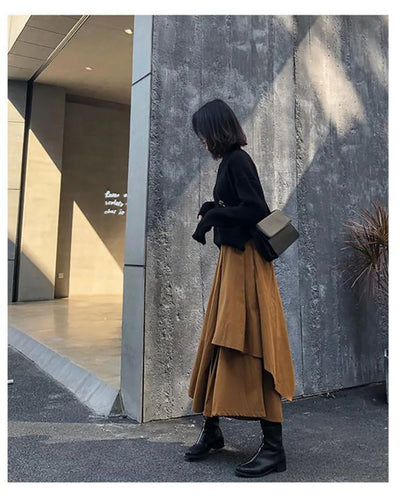 Women Black Skirts Japanese Gothic Irregular High Waist Pleated Skirt Pants for Women Vintage Cargo Skirts Female Clothes Ladies
