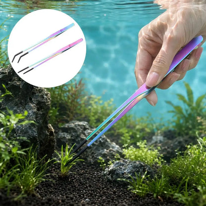2PCS Stainless Steel Reptile Feeding Tongs with Rubber Tip Terrarium Tank Supplies Straight and Curved Tweezers Accessories
