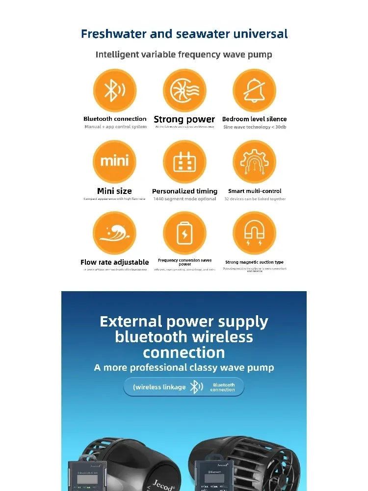Jecod/Jebao New Cordless DMP-10M/20M-30/40M WiFi Bluetooth App Control Freshwater Saltwater Fish Tank Aquarium Wavemaker Pump