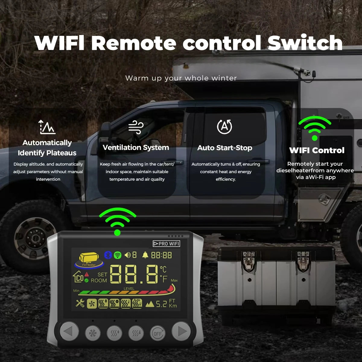 Sunster Car Heater WIFI 2409PW One-click Access LCD Switch WIFI & Bluetooth APP Control Applicable to 12V & 24V Voltage Models