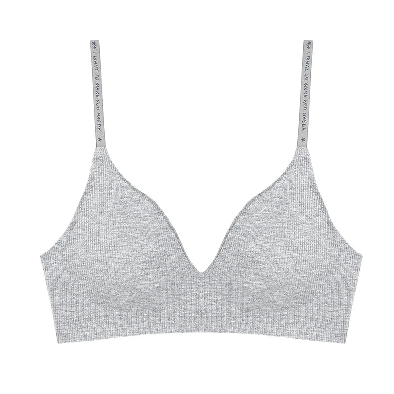 FINETOO Women Wireless Bra Deep V Padded Bralette S-XL Trendy Stripe Knitting Bras Sexy Ladies Brassiere Solid Underwear 6 Color