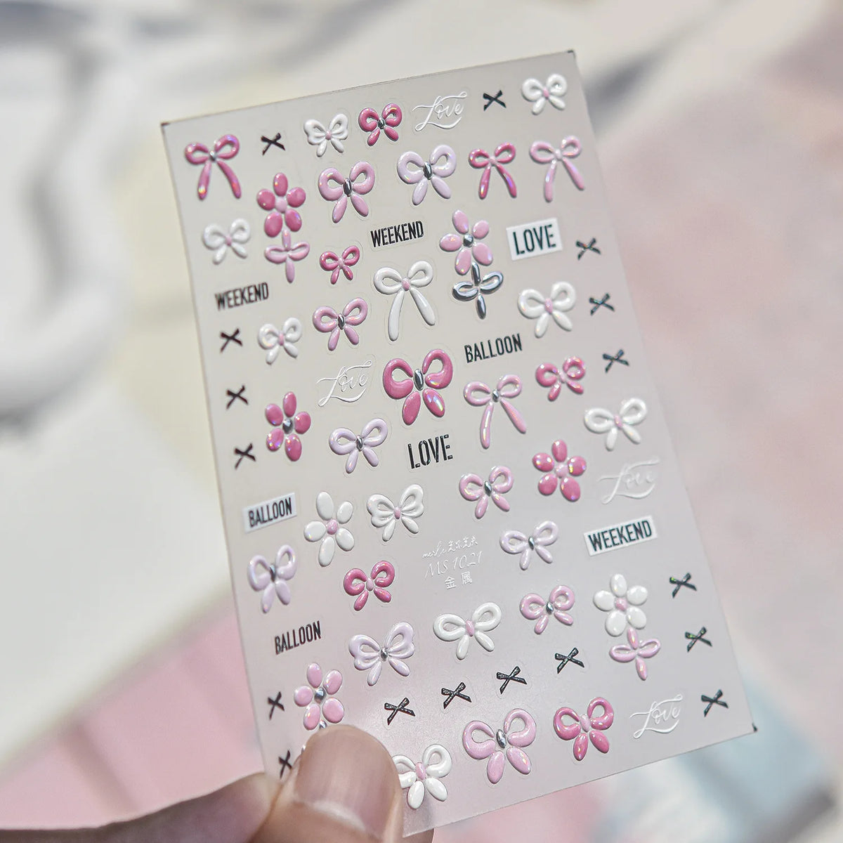 Shell Light Nail Stickers Small Fresh White Bow Ribbon Nail Charms Stickers Self Adhesive Nails 3D Decorations Parts DIY Decals