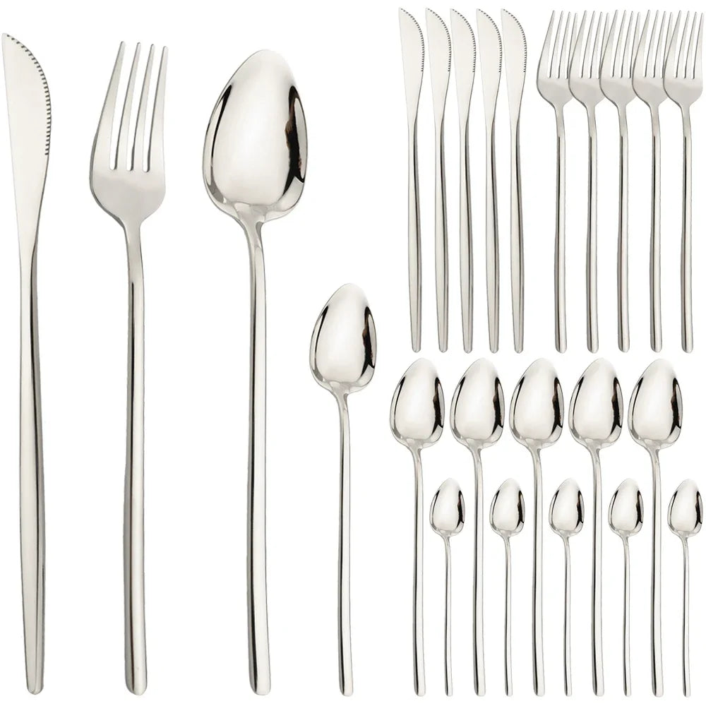 24pcs Christmas Dinnerware Set Stainless Steel Cutlery Set Gold Western Tableware Fork Knife Spoon Flatware Set Silverware Set
