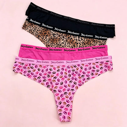 Juicy Couture Women's Seamless Thong Multipack Logo Elastic Waistband Print & Solid G-String Panties Sexy Lingerie Set