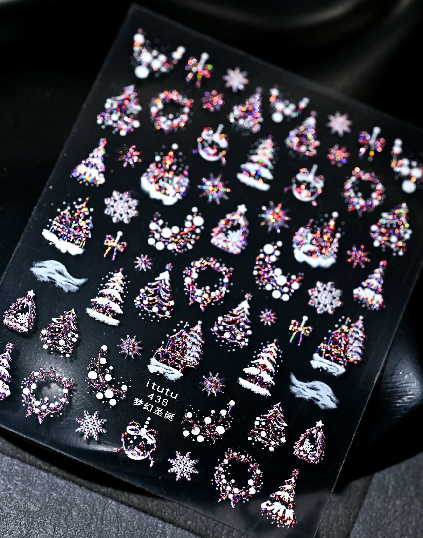 5D Embossed Gold Castle/Garland/Christmas Tree Nail Stickers White Snowflakes Bow Star Nail Decals Self-Adhesive Xmas Nail Decor