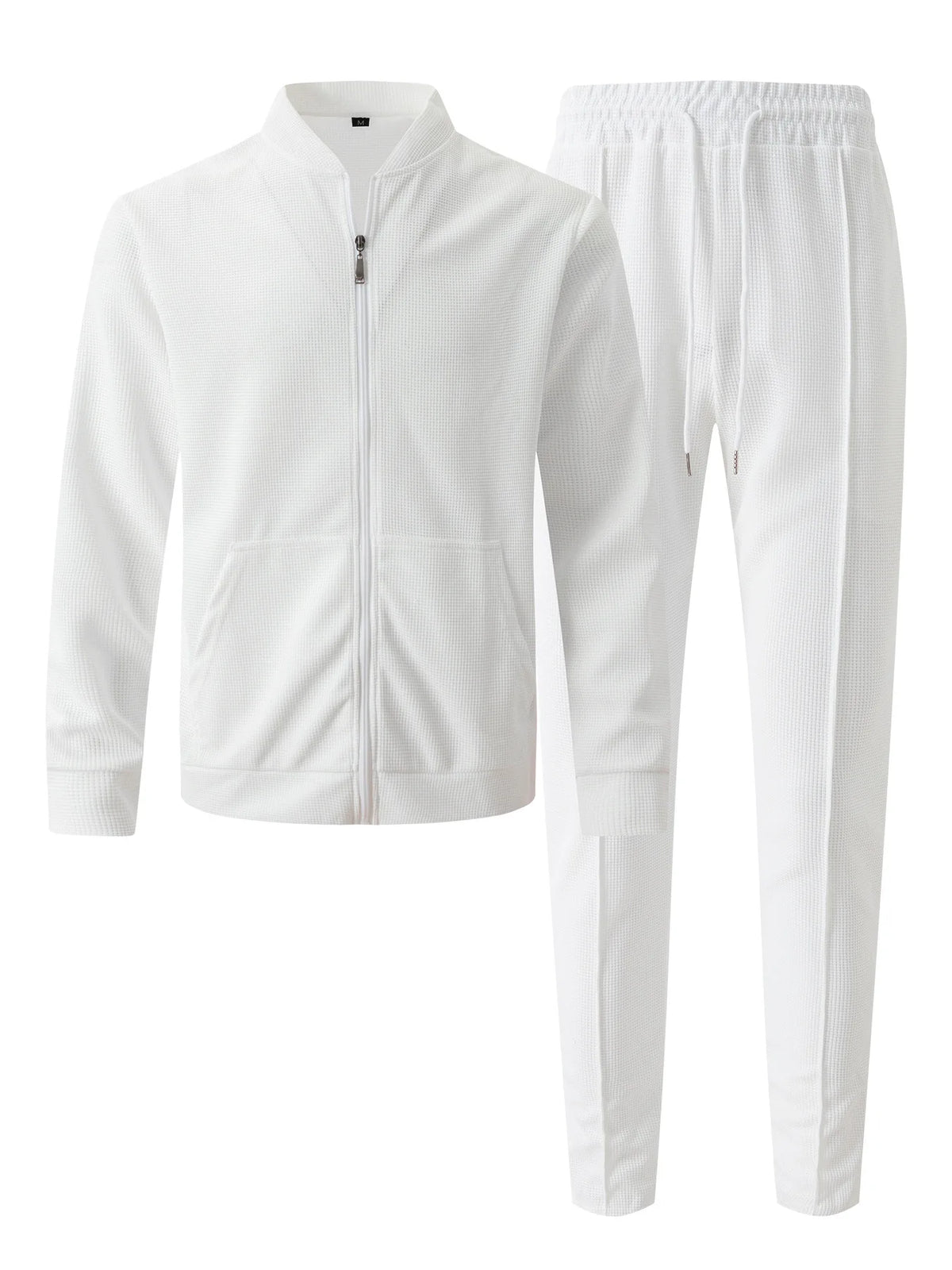 Autumn Winter Men's Casual Blazer Set New Fashion Waffle Baseball Suit Round Neck Pocket Zipper Long Sleeve Trousers Two-Piece S