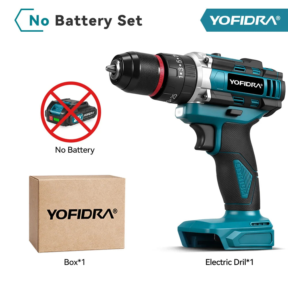 YOFIDRA 3 IN 1 25+3 Torque Electric Impact Drill  Handheld Cordless Impact Drill Woodworking Power Tool For Makita Battery Pin