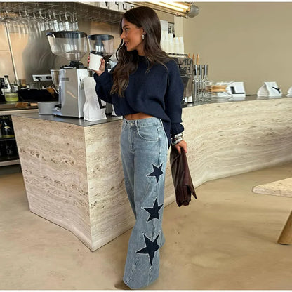 Female Vintage Leather Pocket Jeans Women Blue Zipper Straight Loose Trousers Lady New Fashion Daily Casual Spring Pants 2026