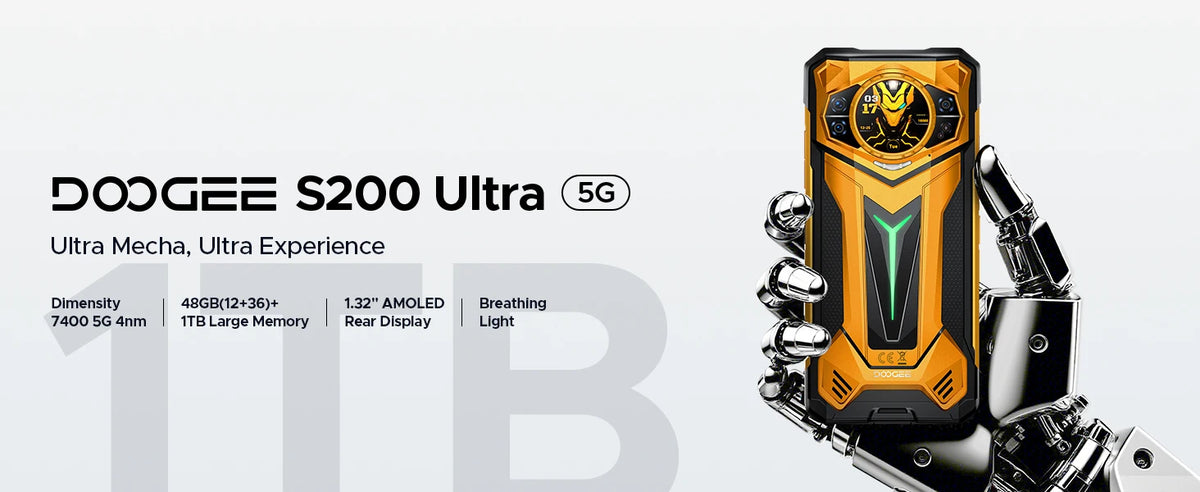 DOOGEE S200 Ultra 5G Rugged Phone 48GB+1TB 6.72'' 120Hz Display 11000mAh Battery 66W NFC Dimensity 7400 Android 15 Smartphone