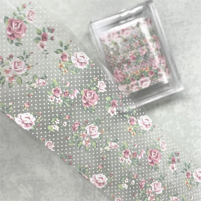 1Pc 100cm Flower Nail Foils for Transfer Paper Floral Stickers Rose Nails Wraps Tulip Nail Art Decorations