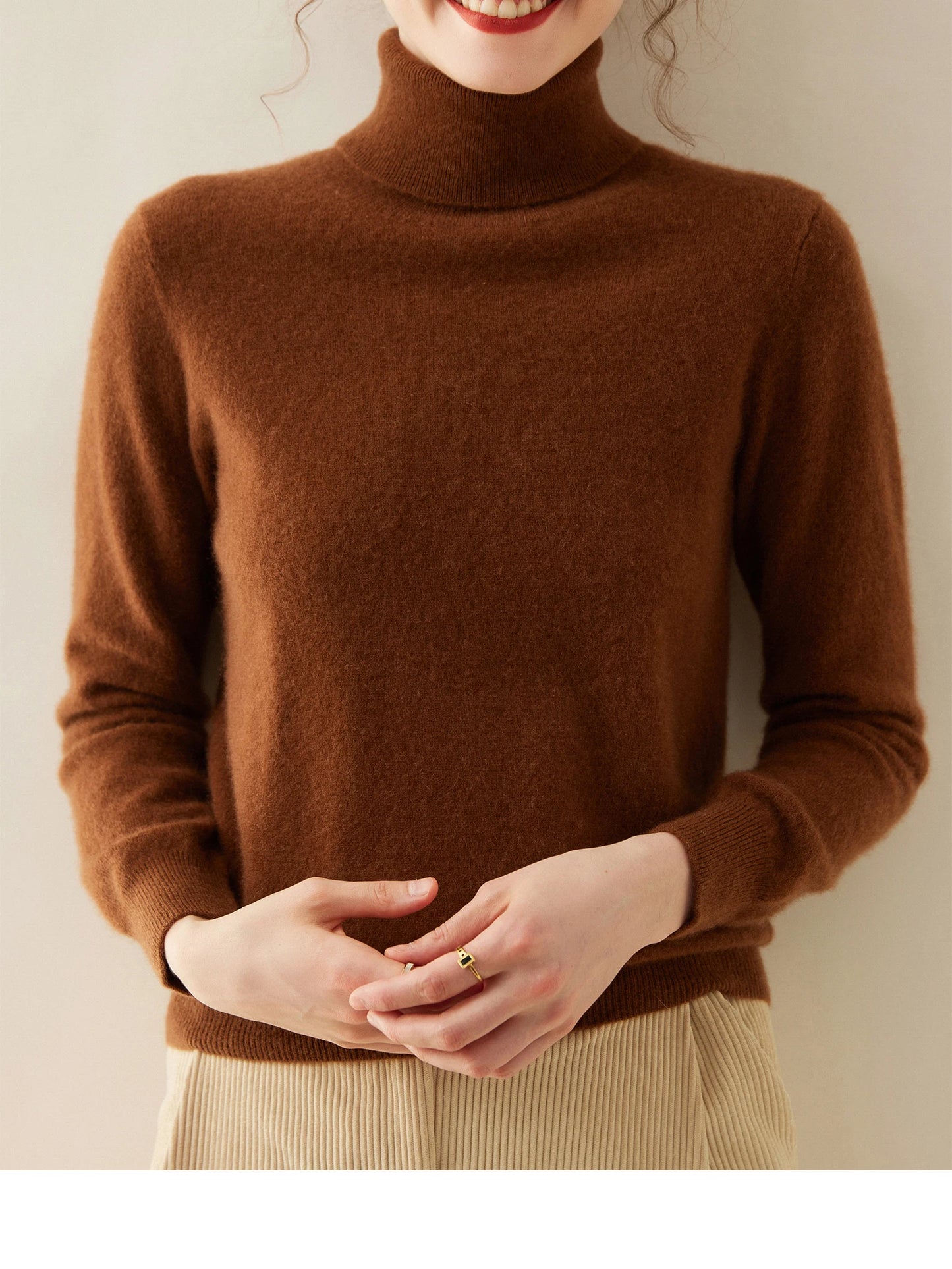 Cashmere Sweater Women's Turtleneck Long Sleeved Knitted Pullover 100% Pure Cashmere Base Sweater Korean Version Women's Top