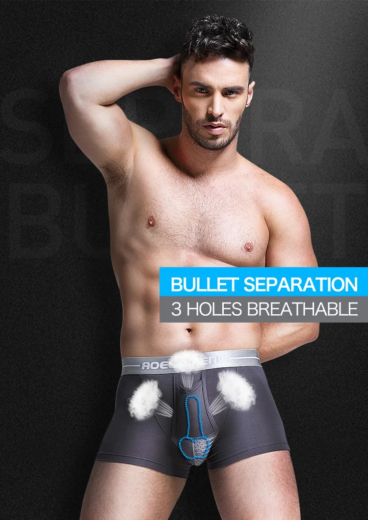 Bullet Separation Underwear Men's Ventilated and Breathable Summer Dry Underwear Ice Silk Pouch Ice Health Boxer Briefs