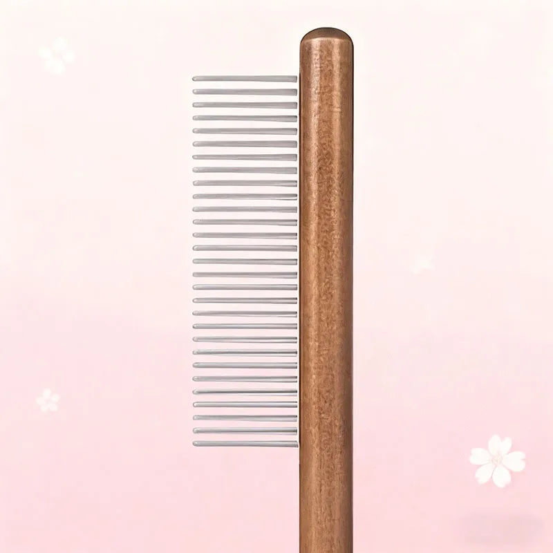 1Pc Cat and Dog Pet Grooming Comb - Stainless Steel Teeth, Wooden Handle, Suitable for Long and Short Hair, Durable Pet Grooming Tool, Removes Lice