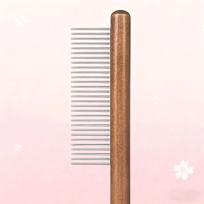1Pc Cat and Dog Pet Grooming Comb - Stainless Steel Teeth, Wooden Handle, Suitable for Long and Short Hair, Durable Pet Grooming Tool, Removes Lice