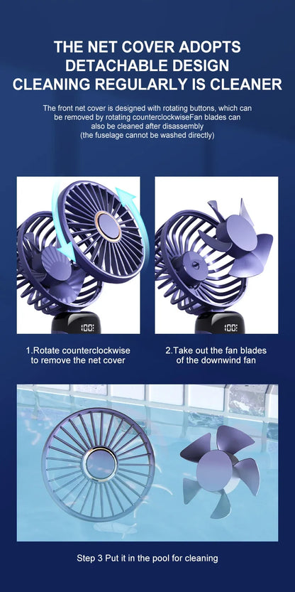 5000mAh Portable Fan Rechargeable 90° Foldable 5 Speed Mini Air Conditioner Small Fan Air Cooler with LED Digital Display