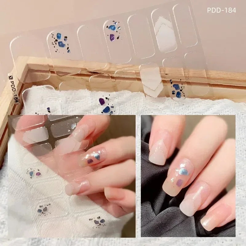 1PC Gel Nail Sticker Patch Slider Flower Gradient Color Back Glue Full Cover Waterproof Gel Nail Sticker UV Lamp Curing Manicur