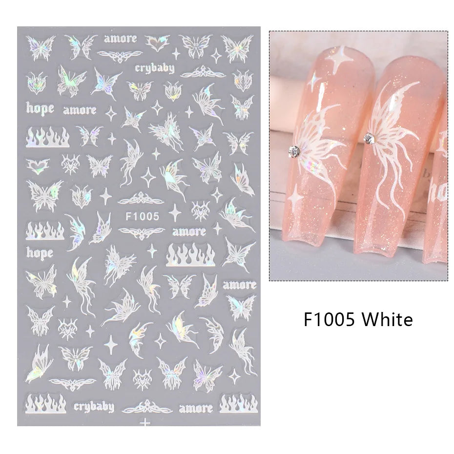 Black and White Love Flowers Line Art 3D Stickers Nail Decals Nail Art Accessories Butterfly Rose Nail Stickers Nail Sliders