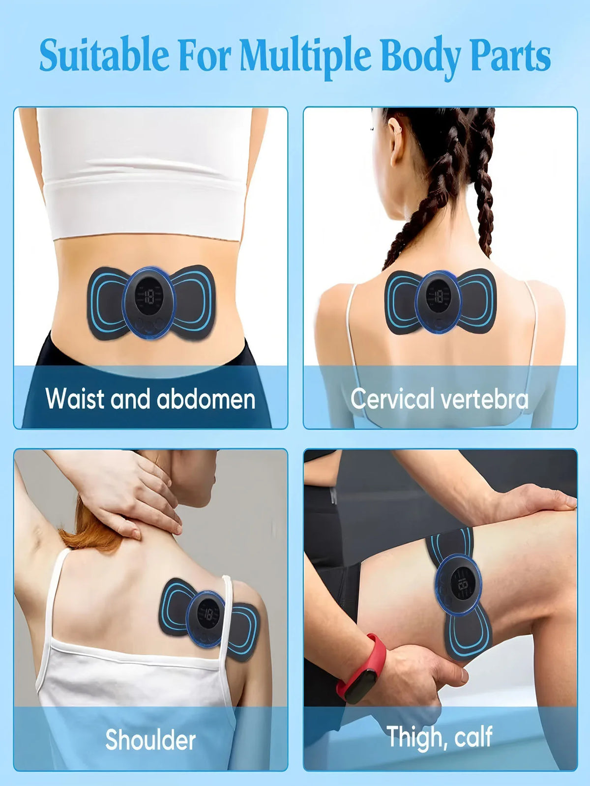 LCD Display EMS Neck Massage Electric Massager Cervical Neck Back Patch 8 Mode Pulse Muscle Stimulator