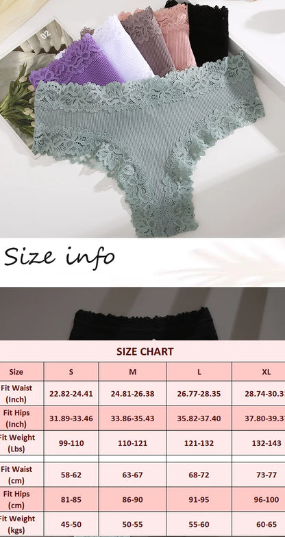 3PCS/Set Women Sexy Lace Panties Cotton Seamless Brazilian Panties Female Sexy Low Rise Soft Underwear G-String Lingerie S-XL