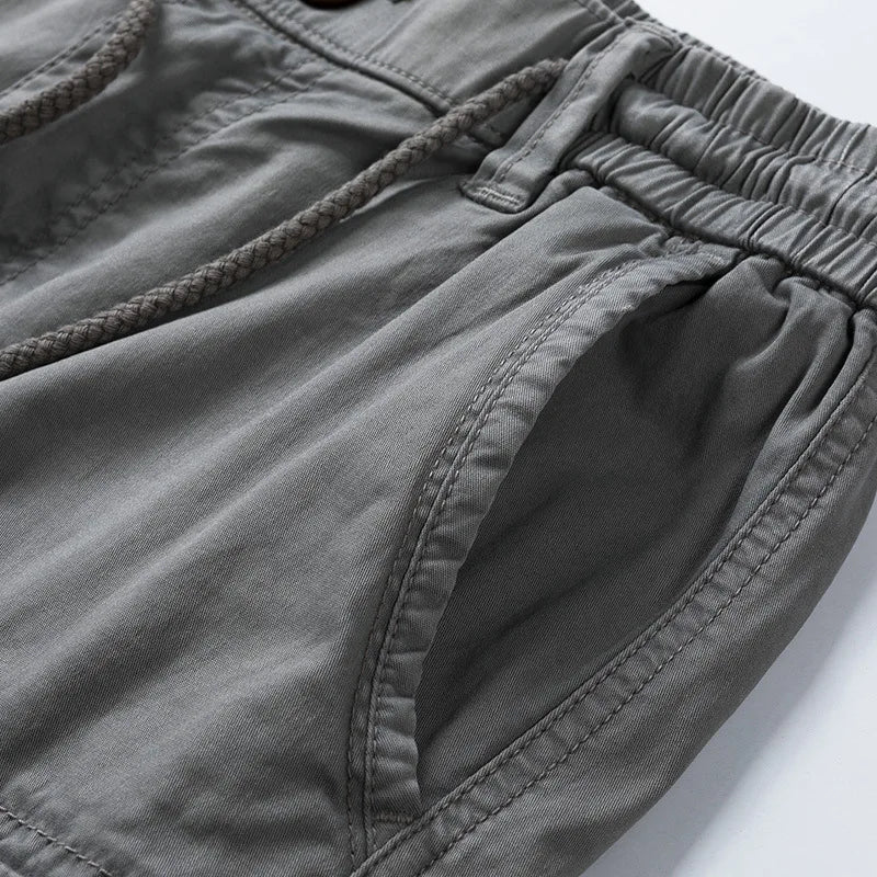 New Summer Men Cotton Multi pockets Cargo Shorts Jogger Loose Pants Man Casual Tooling Shorts Quality Male Shorts Pants NO Belts