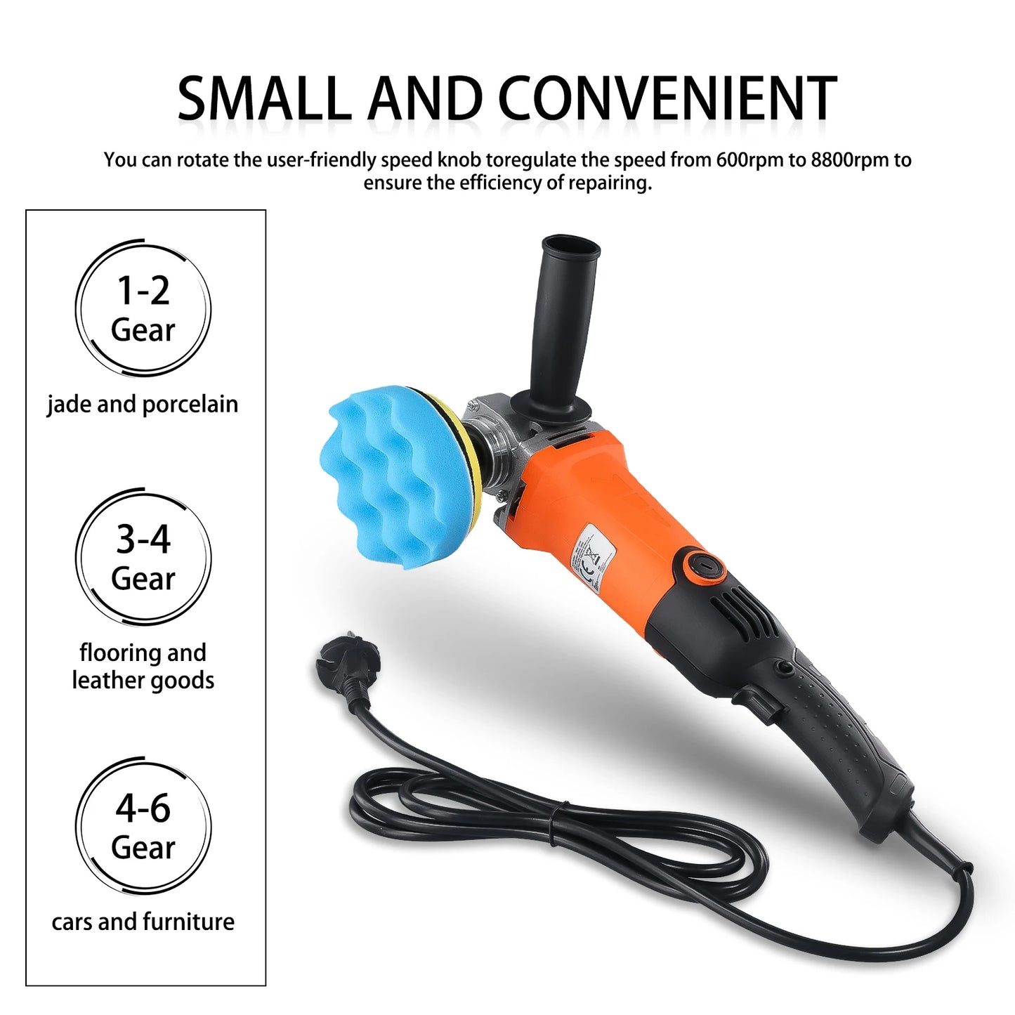 Podofo 1200W Rotary Car Buffer Polisher Waxer with Detachable Handle for Boat and Car Polishing & Waxing, 8800RPM Sponge Rotary Polisher