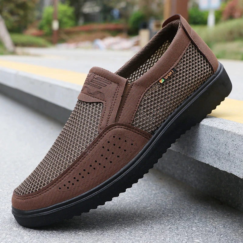 Men's Breathable Slip-On Casual Shoes - Lightweight Low-Top Walking Sneakers, Suitable for Outdoor Activities, Fishing, Parks, and Exercise, Brown Mesh Fabric, Rubber Sole, Comfortable for All Seasons, Outdoor Footwear | Low-