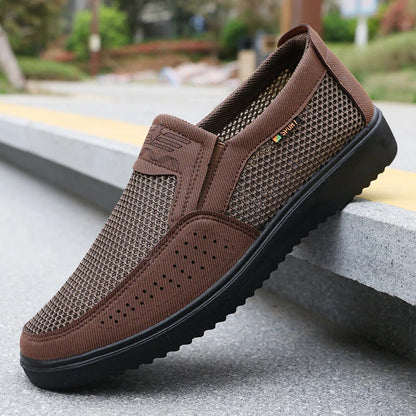 Men's Breathable Slip-On Casual Shoes - Lightweight Low-Top Walking Sneakers, Suitable for Outdoor Activities, Fishing, Parks, and Exercise, Brown Mesh Fabric, Rubber Sole, Comfortable for All Seasons, Outdoor Footwear | Low-