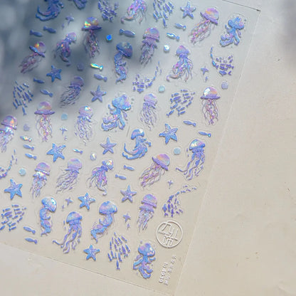 Colorful Bagful Jellyfish Bubbles Swimming Rings Rainbow Stars Ocean Starfish Self Adhesive 5D Nail Art Sticker Manicure Decal
