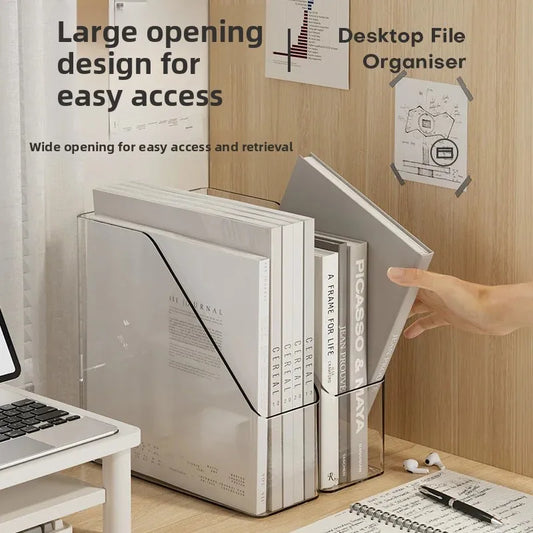 Large Capacity Desktop Organizer Box ZT3266 for Office Documents Stationery Books Storage Rack Transparent Plastic Material