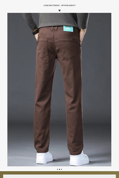 Classic Style 3 Colors Autumn Men's Slim Brown Jeans High Quality Business Casual High Stretch Denim Pants Male Brand Trousers