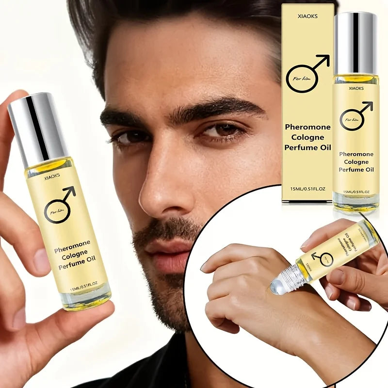 Men's Pheromone Cologne Essential Oil—Men's Cologne with Woody Fragrance, Long-Lasting Scent, Roll-On Design, Lightweight, Portable