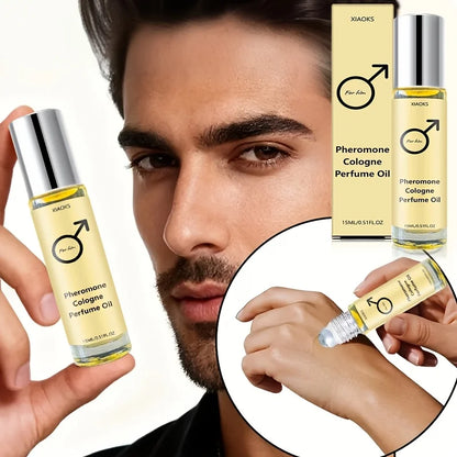 Men's Pheromone Cologne Essential Oil—Men's Cologne with Woody Fragrance, Long-Lasting Scent, Roll-On Design, Lightweight, Portable