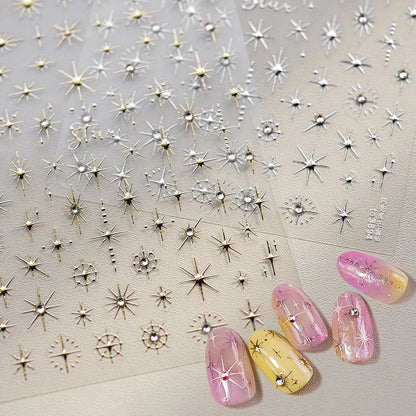 Gold Silver Starlight Laser Pink Colorful Glitter Star Bronzing Rhinestones Relief Nail Art Decorations Stickers Manicure Decals