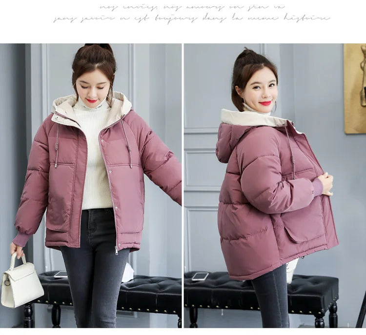 Women's Thickened Cotton Jacket Bread Style Loose Fit Short Coat Winter Outerwear Korean Version Student Friendly Zipper Closure
