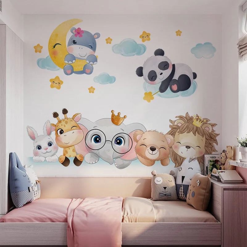 Cute Forest Animals Wall Stickers for Kids Rooms Children Boys Girls Baby Room Decoration Nursery Wallpaper Vinyl Elephant Lion