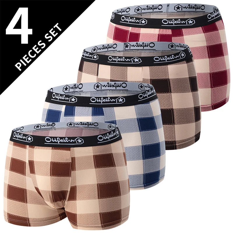 4 Pack Europe And America Size Men'S Solid Color Sexy Boxer Underwear Antibacterial Breathable Plus Size Men'S Shorts Underwear