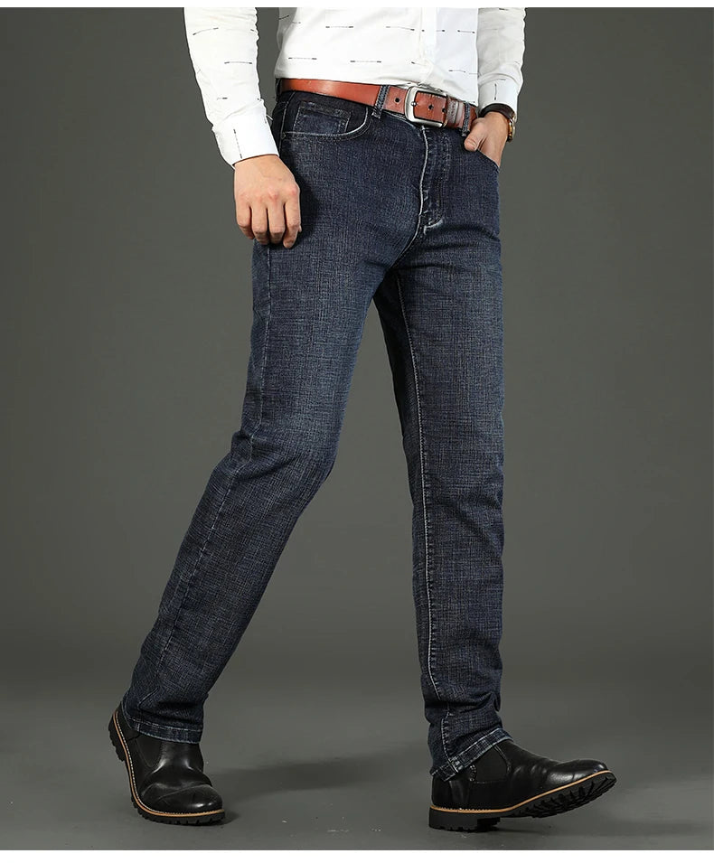 2026 Brand Slim Washed Jeans Casual Straight Stretch Fashion Classic Blue Black Work Denim Trousers Male Brand Clothing