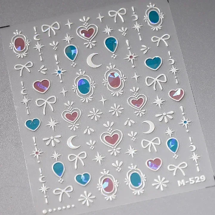 Cat's Eye 5D Gradient European Love Heart Gem Wing Crystal Geometric Colorful Self Adhesive Nail Art Stickers Manicure Decals