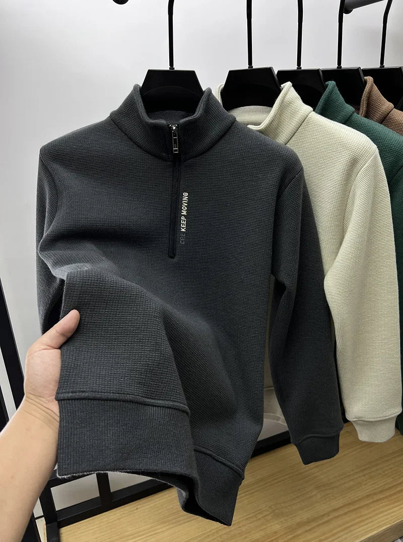 Men's Knitwear Solid Color Chunky Half Zipper Thickening Sweater Warm Sweater Fashion Luxury Men's Clothing Turtleneck Sweater