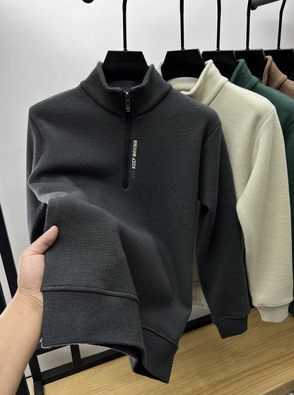 Men's Knitwear Solid Color Chunky Half Zipper Thickening Sweater Warm Sweater Fashion Luxury Men's Clothing Turtleneck Sweater