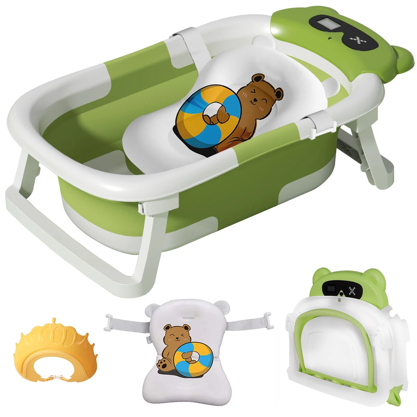 Eco-friendly Baby Bath with Temperature Indicator,Foldable Baby Bathtub for Newborn Baby Bath Tub,Infant Bath Tub with bath mat
