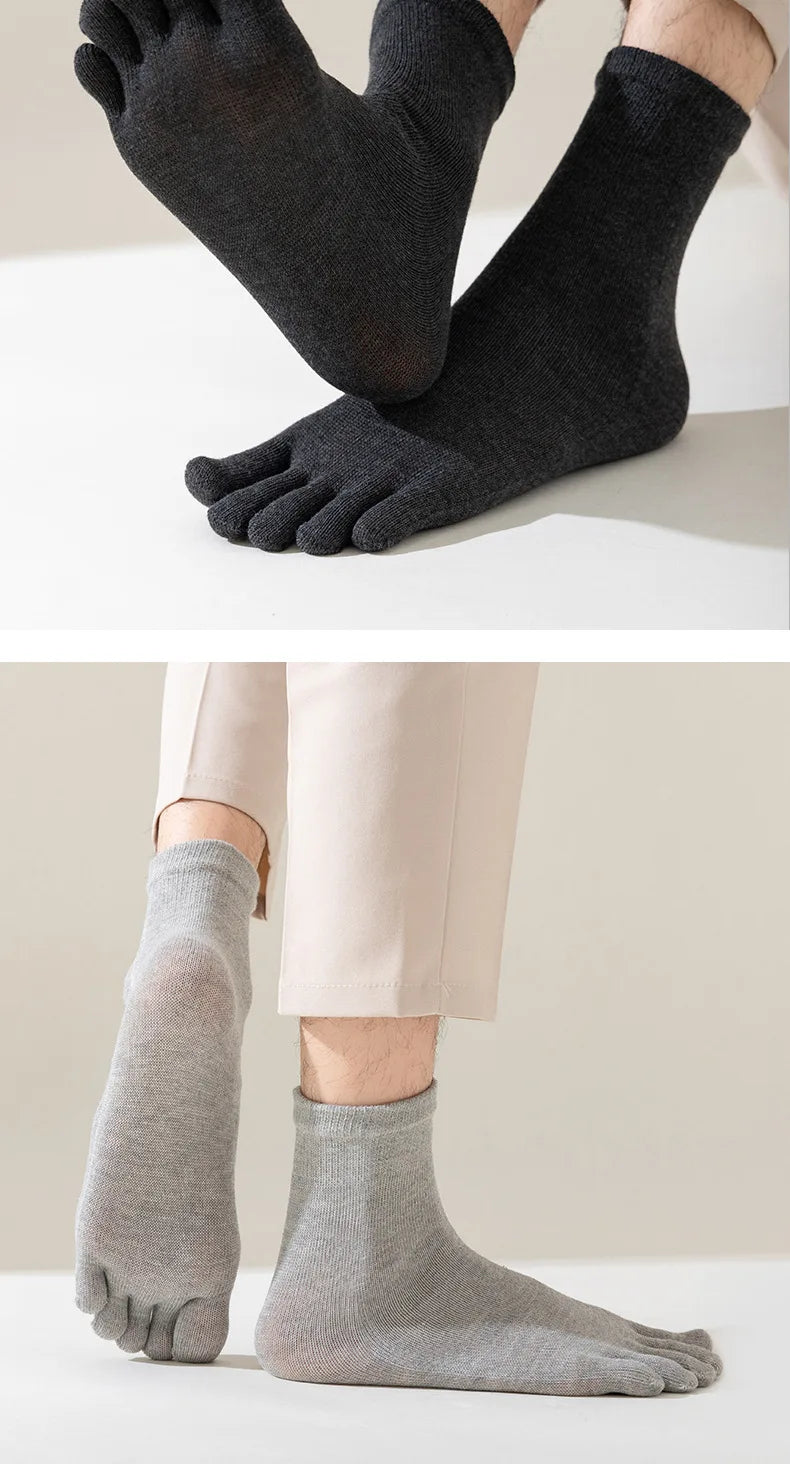 Five Finger Socks Men's Pure Cotton Five Toe Socks Sweat Absorbing Mid Tube Split Toe Socks Toes Socks For Men