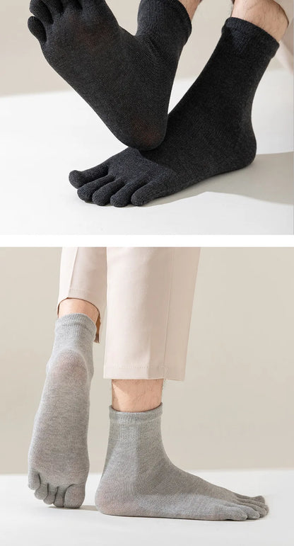Five Finger Socks Men's Pure Cotton Five Toe Socks Sweat Absorbing Mid Tube Split Toe Socks Toes Socks For Men