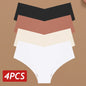 4PC Women Seamless Briefs Sexy V-Waist Underwear 10 Solid Colors Ice Silk No Trace Panties Female Breathable Intimates Lingerie