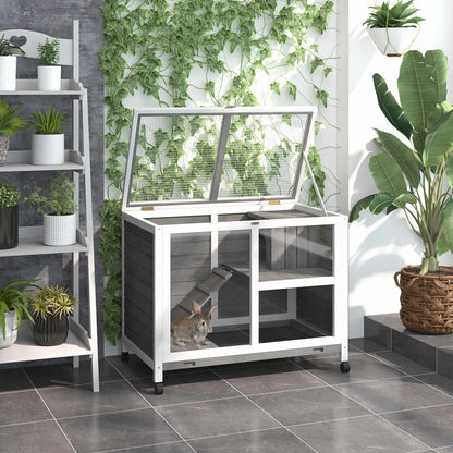 Hutcrate rabbit Cage on castors small solid drink animals enclosure 2 floors sunroof plates-forms x 91,5x73 cm Gray