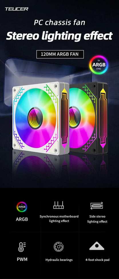 TEUCER Prism12025 PC Case Fan 120mm 5V 3Pin ARGB Cyclic Mirror Light Effect PWM 800 to 2000RPM Cooling Fan 3 Piece Set