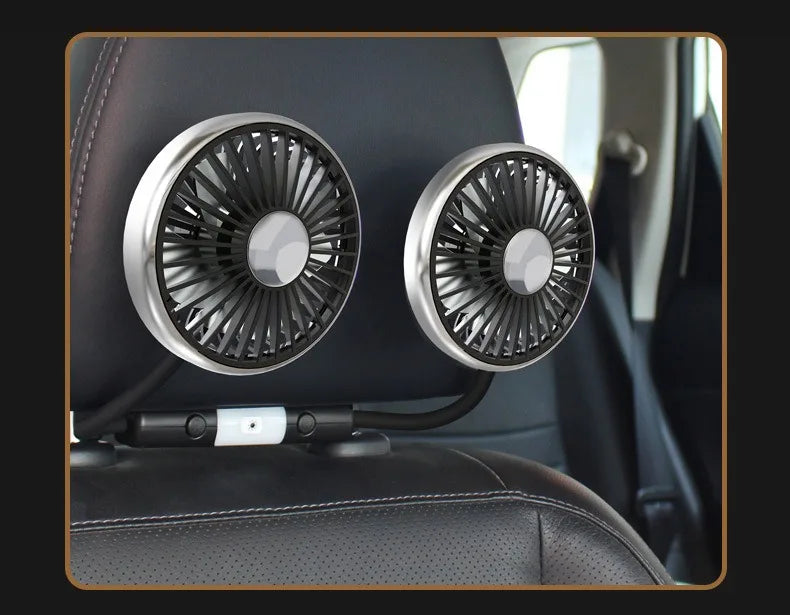 EAFC 3-speed Car Seat Back Cooling Fan USB Charge Dual Head Fan LED Lighting 360 Degree Rotation Neck Cooler for Home Use Travel
