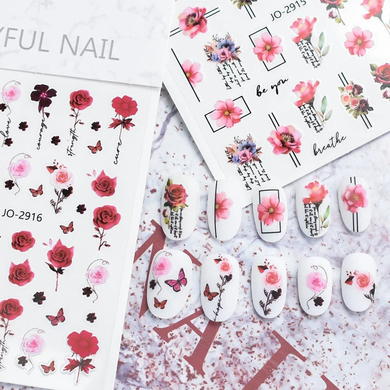 3d Nail Art Decals Spring Booming Violets Lavenders Purple Blue Pink Flowers Butterflys Stickers Decoration For Nail Tips Beauty