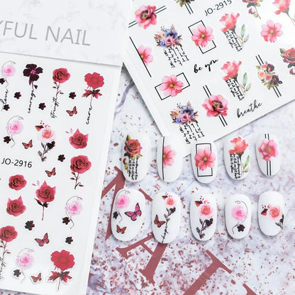 3d Nail Art Decals Spring Booming Violets Lavenders Purple Blue Pink Flowers Butterflys Stickers Decoration For Nail Tips Beauty